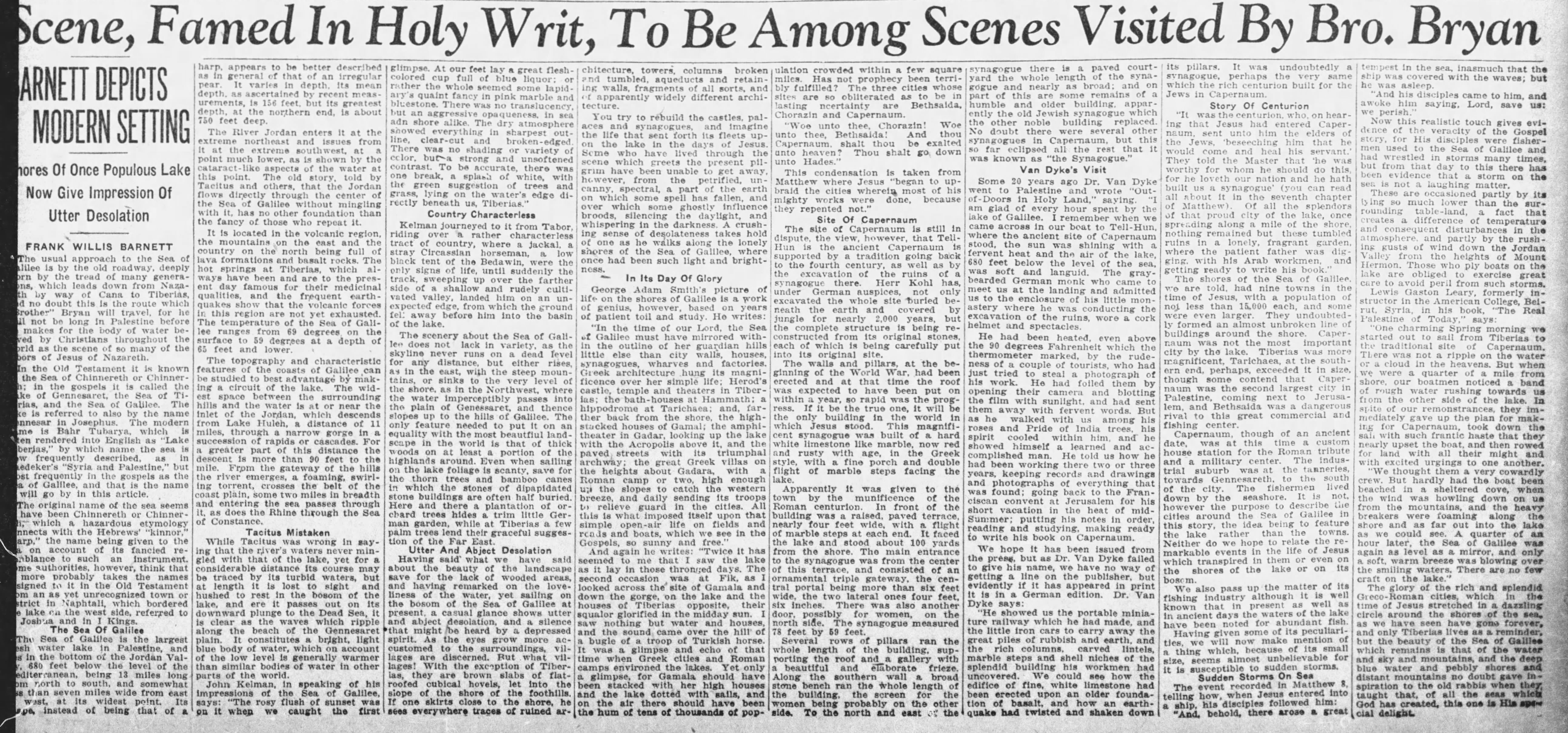 Scene, Famed in Holy Writ, To Be Among Scenes Visited By Bro. Bryan